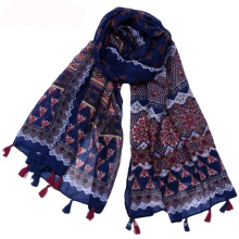 Hot selling muslim hijab fashion scarf malaysia arab hijab scarf print 100% cotton voile tassel scarf